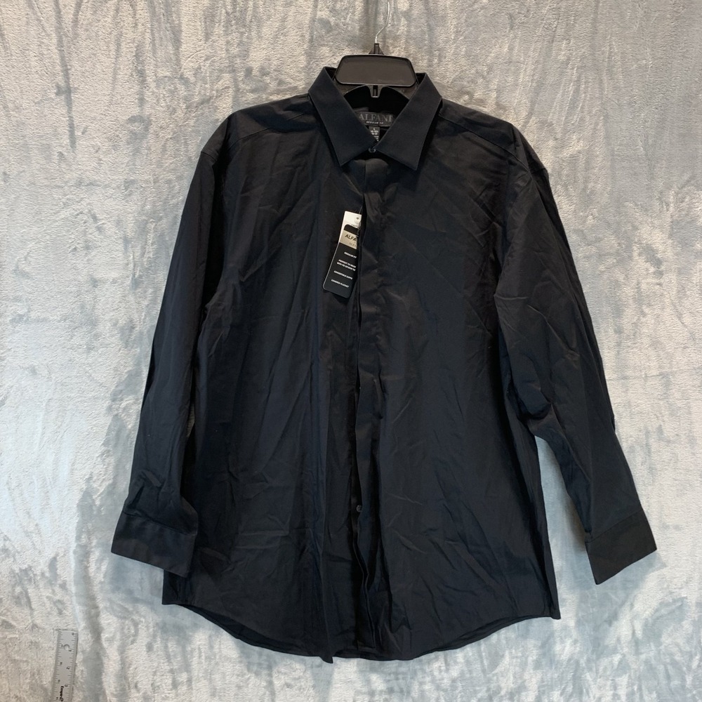 Alfani Men's Button Up Shirt L Black Regular Fit Tech Performance 32/33
